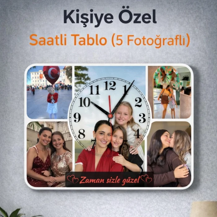 Kişiye Özel Saatli Tablo (5 Fotoğraflı)